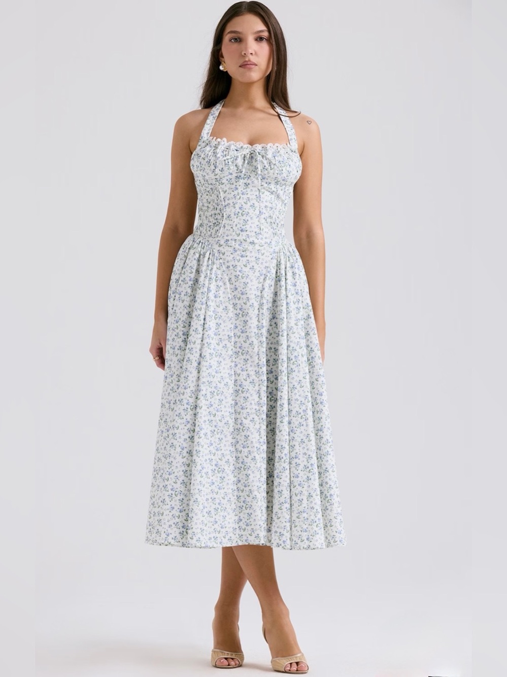 🇺🇸FIRM PRICE🇺🇸ADABELLA White Bluebell Print Cotton Halter Sundress - Picture 11 of 16